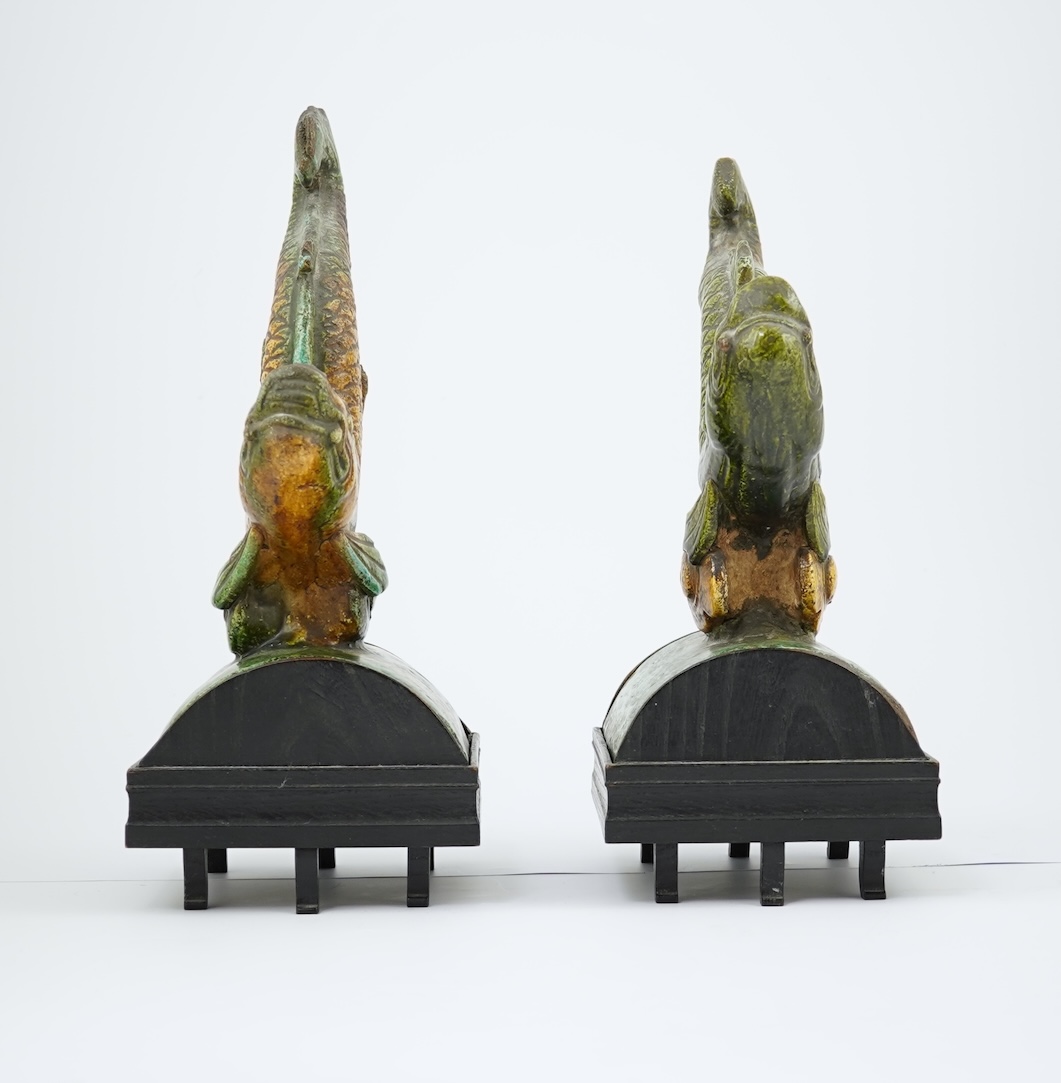 Two Chinese sancai ‘dragon-fish’ ridge tiles, Ming dynasty, c.1580-1620